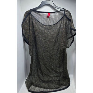 Women's Bongo Black Gold Mesh Cap Sleeve Coverup 3X